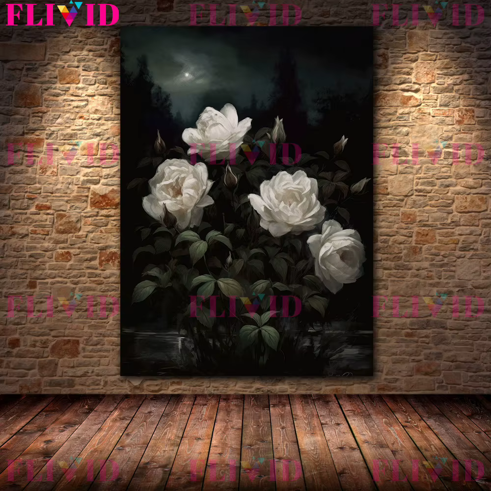 Peinture sur toile d'art mural floral botanique sombre