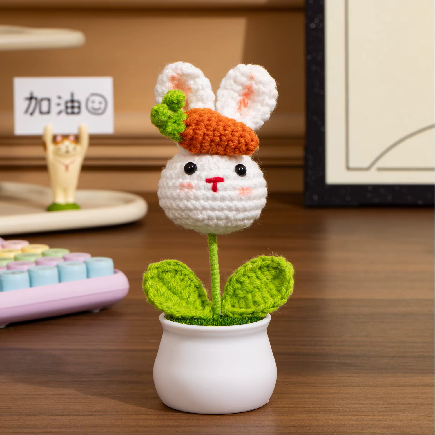Lapin mignon tricoté fleurs en pot Animal Crochet fleur tissée