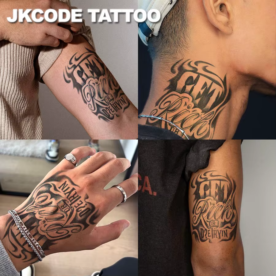 Tatouage semi-permanent | Tatouages de style hip-hop « Get-Rich-Quick », motifs graffiti, totems porte-bonheur, tatouages pour le cou | Peinture corporelle imperméable unisexe, tatouages tempo