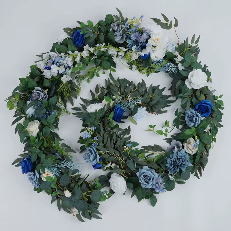 C8634 bleu blanc série verdure accrocher glycine fleur chemin Table pièce maîtresse décor mariage Arrangement Floral Banquet fournitures