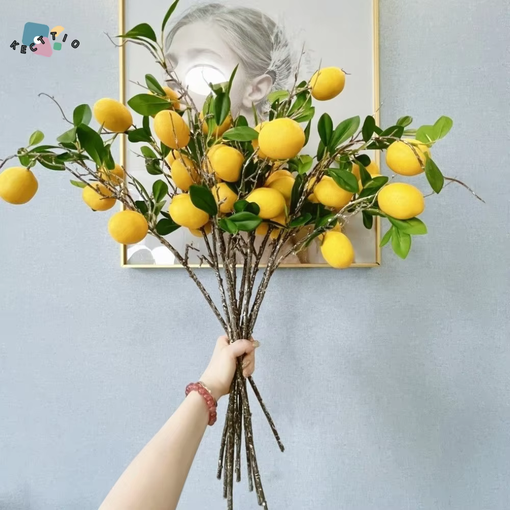 Branche de citron artificielle à feuilles vertes
