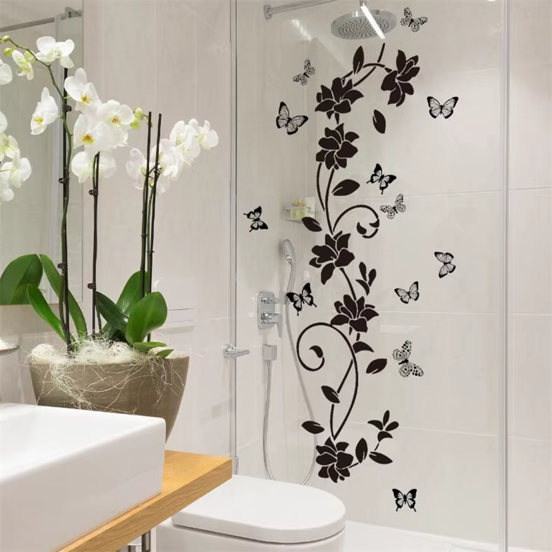 Autocollant mural papillon fleur noir