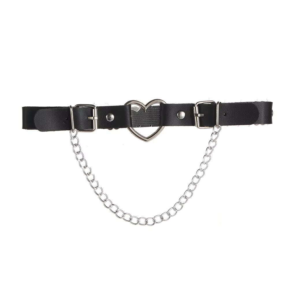 Harnais de jambe réglable sexy avec chaîne, anneau de cuisse, accessoires de mode punk, porte-jarretelles en cuir PU en forme de cœur, bretelles pour femme
