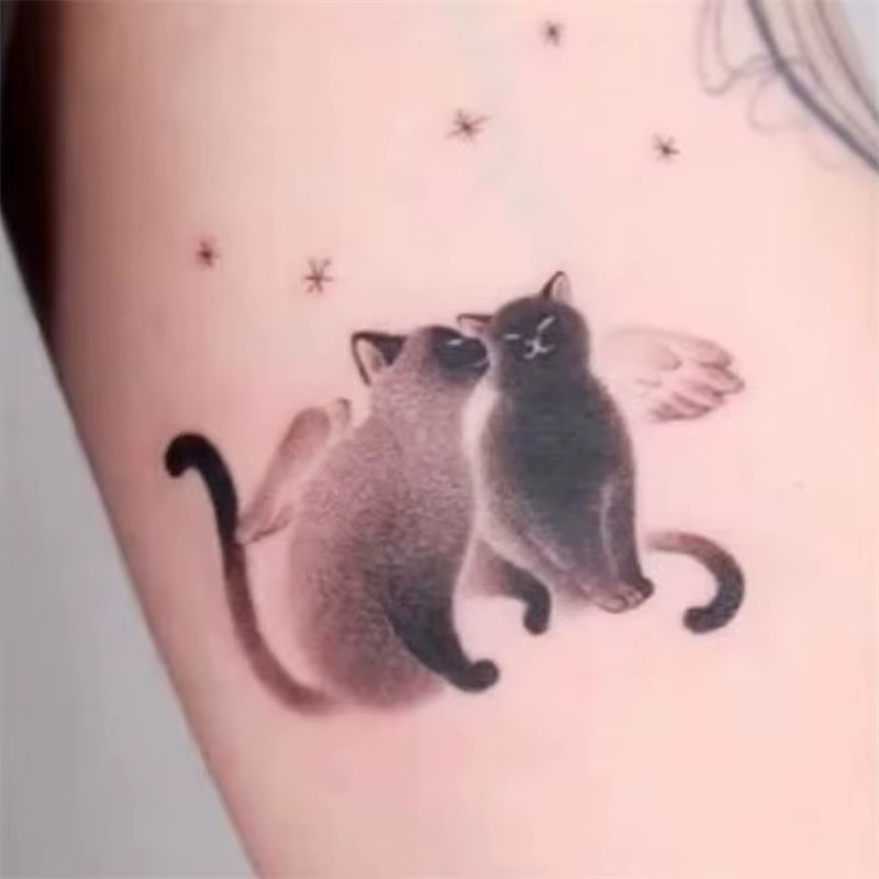 Tatouages Temporaires de Chat Noir et Fleur pour Homme et Femme, Autocollants Imperméables, Art Durable, Mignon, Faux, Bras, Dessin Animé, Chaton