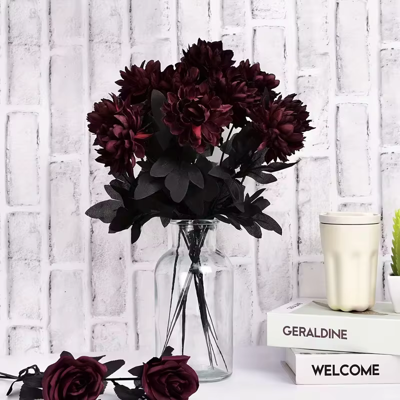 5/10 pièces de fleurs artificielles Dahlia Bourgogne noires