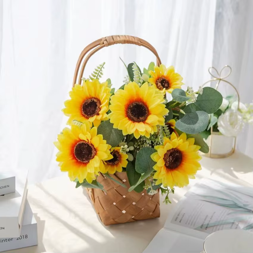 7 Tête Fleurs Artificielles Soie Tournesol Mariage Bouquet De Mariée Festival Décoration Maison En Plein Air Jardin mur
