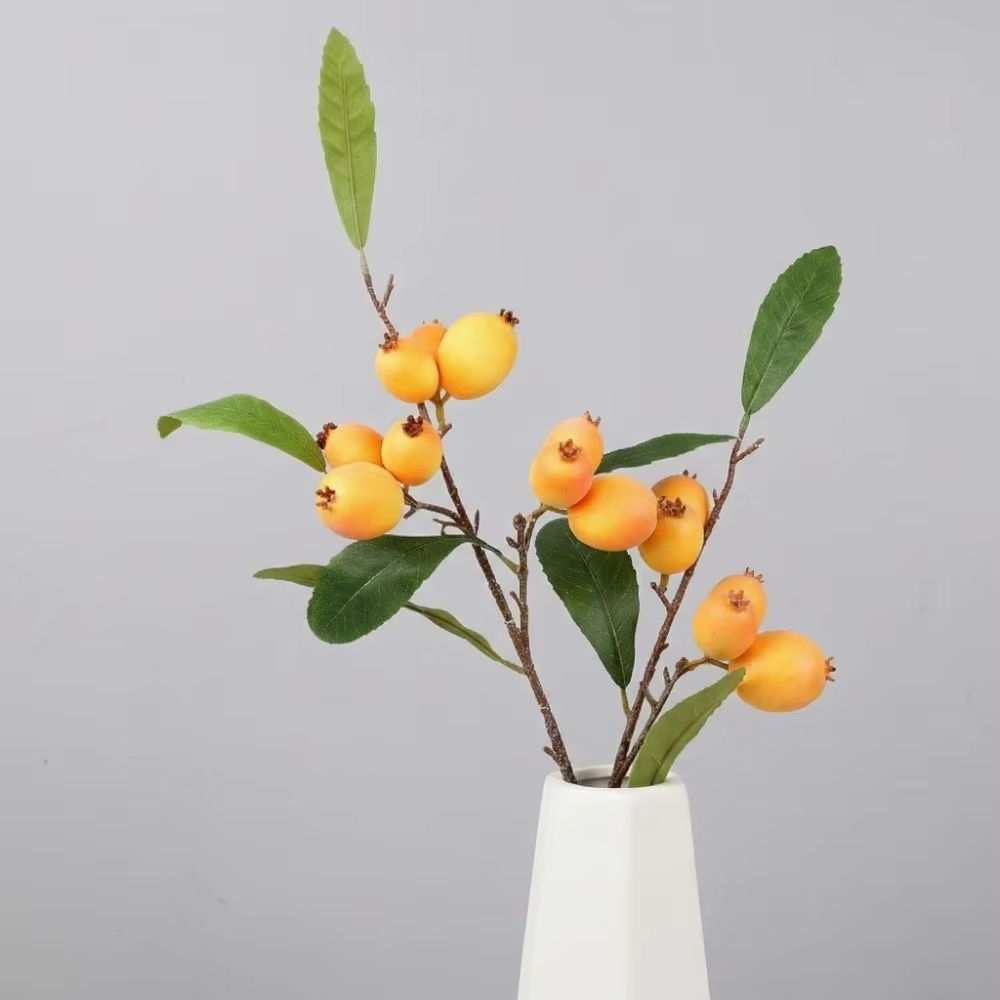 Branche de Loquat Artificielle à Feuilles Vertes