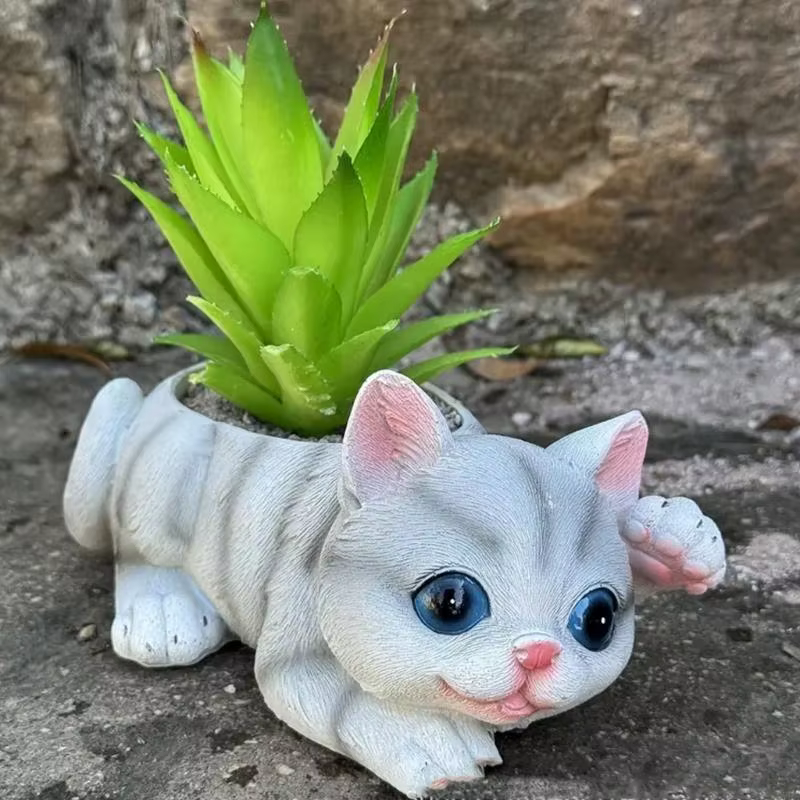 Pot fleur en forme félin mignon