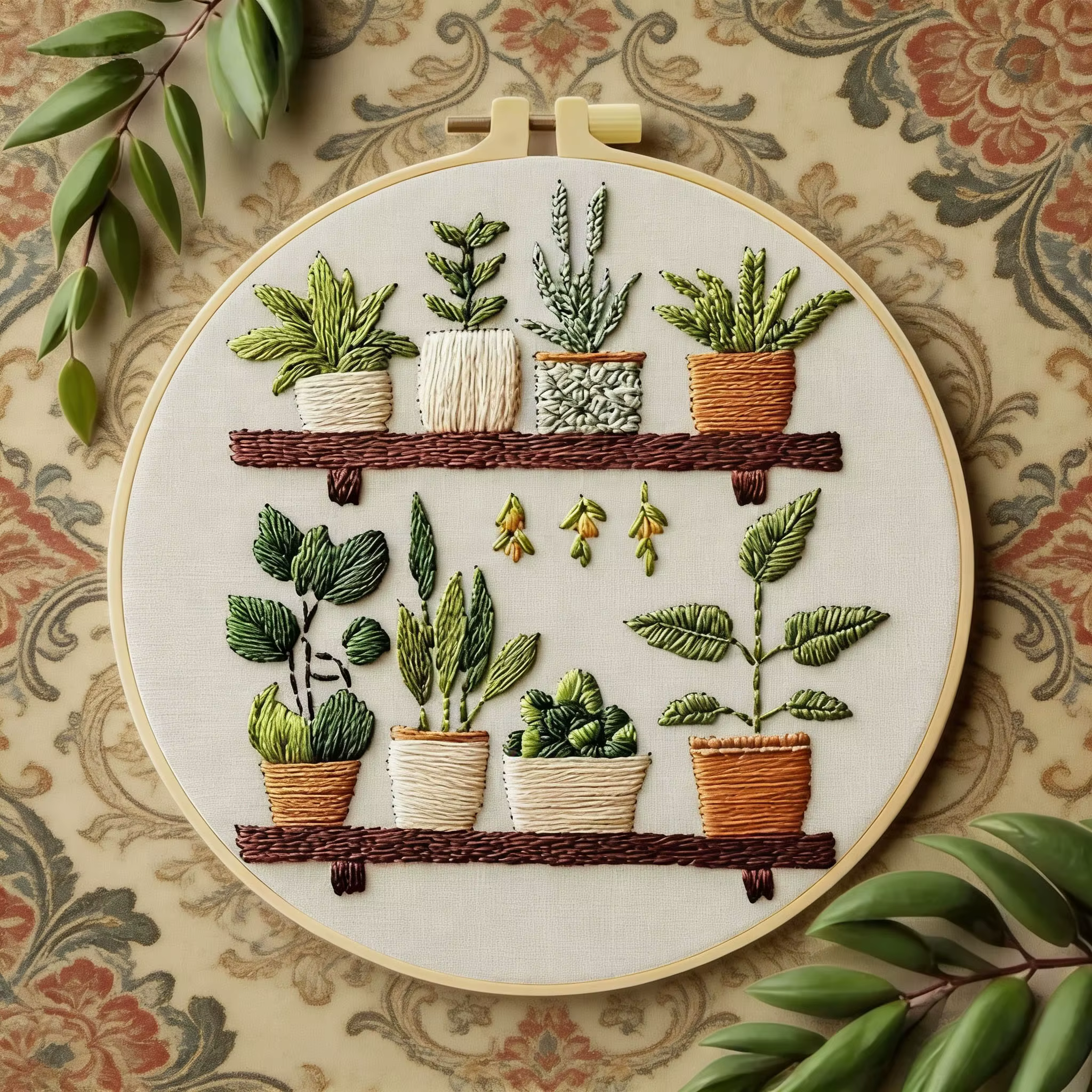 Kit de broderie de plantes en pot pour adultes avec rouleaux de fil et kit d'aiguilles pour cadeau DIY pour débutants