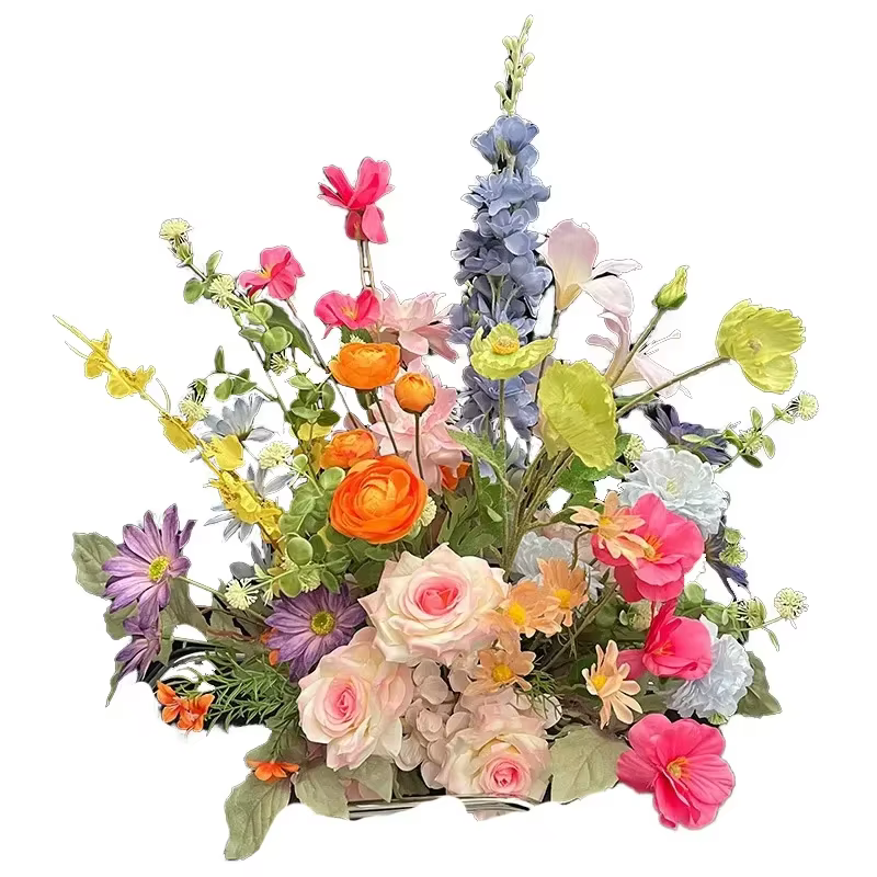 Rosa artificielle de lujo arrangement de fleurs colorées fila de flores centro de mesa de boda telón de fondo