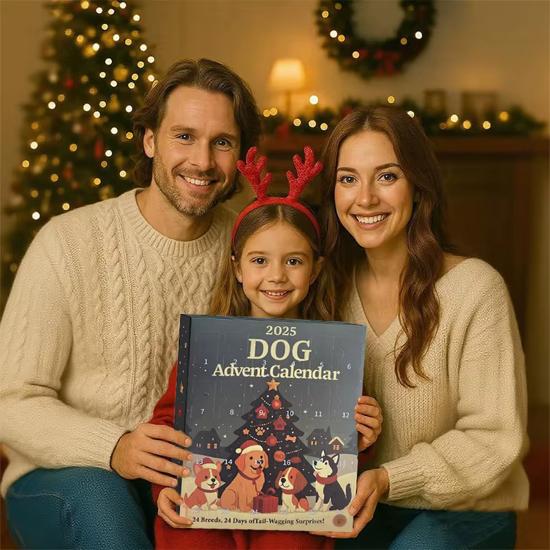 Calendrier de l'Avent pour chien, 2025 à 24 pièces, ornements de races festives 2D, calendrier de l'avent pour animaux de compagnie avec ornements réutilisables, idée pour l'amour des chiens
