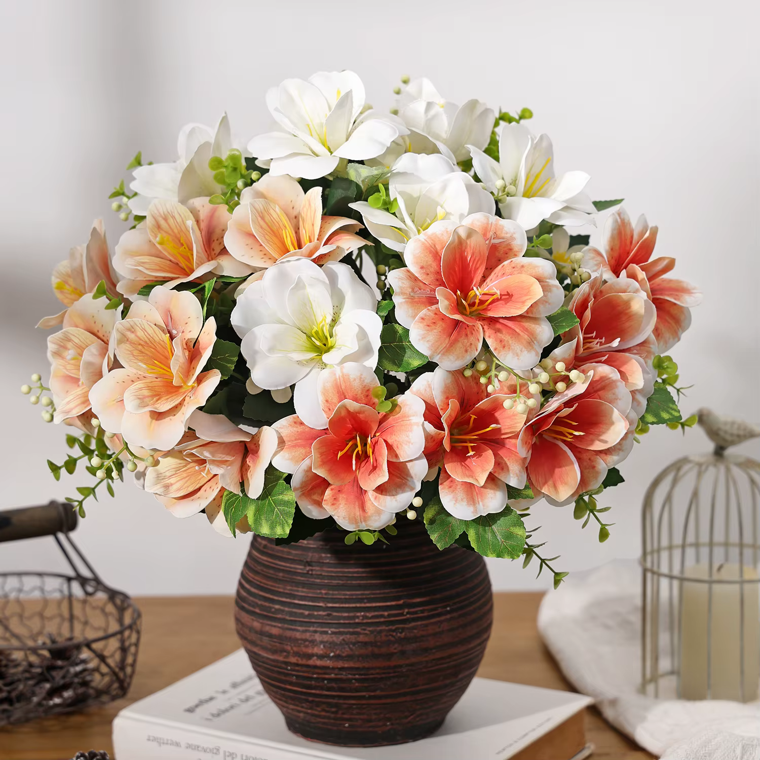 Fleurs artificielles Azalea Couronne de mariage Accueil Chambre Table Automne Décor Bouquet de mariée Jardin Vase Conseil Extérieur Cour Bricolage Cadeau
