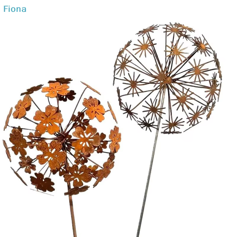 ☽ Piquets de jardin en métal rouillé en forme de pissenlit – Décoration