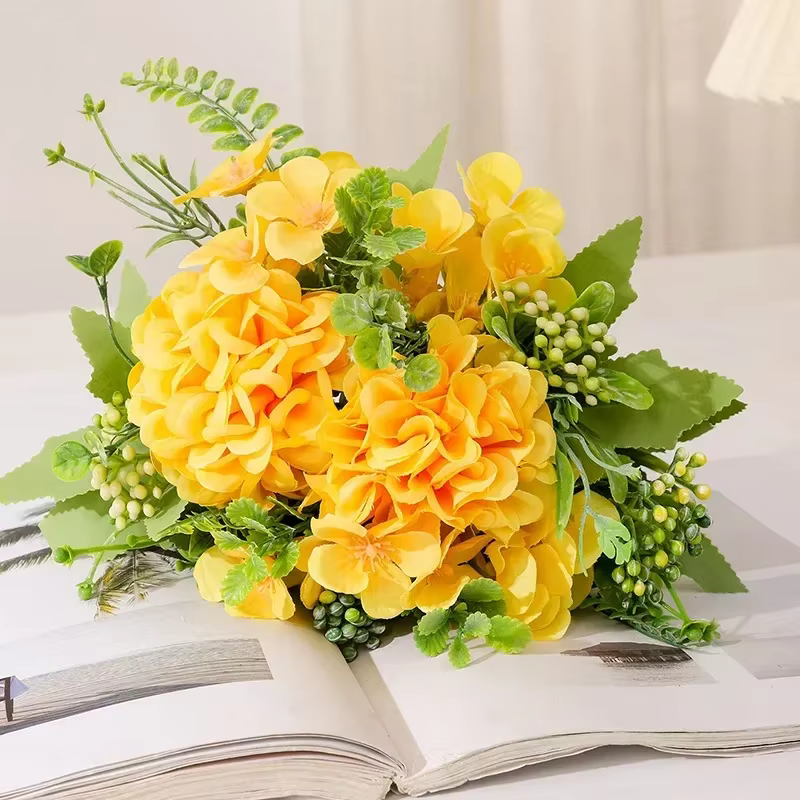 Fleurs artificielles couleur automne Tennis de Table chrysanthème soie Simulation fleur mariage Floral décor à la maison boule chrysanthèmes