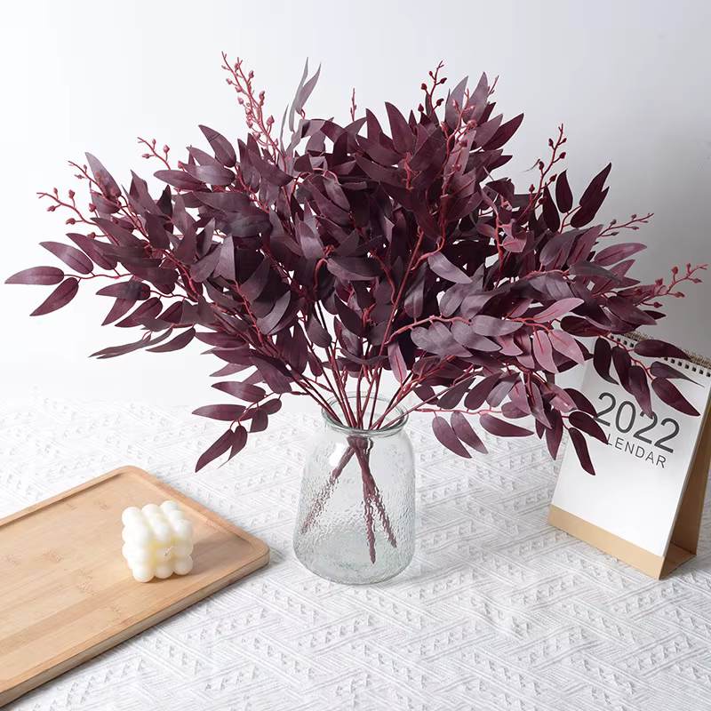 Silk Artificial Willow Bouquet Fake Green Leaves for Wedding Home Garden Vase Decoration Jungle Party DIY Plants Wreath
