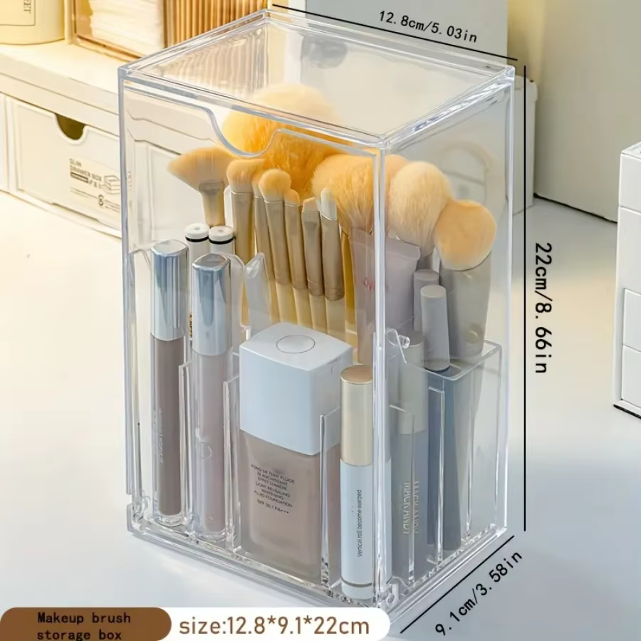Coiffeuse boîte de rangement acrylique porte-brosse de maquillage Transparent réglable bureau salle de bain étanche accessoires de rangement