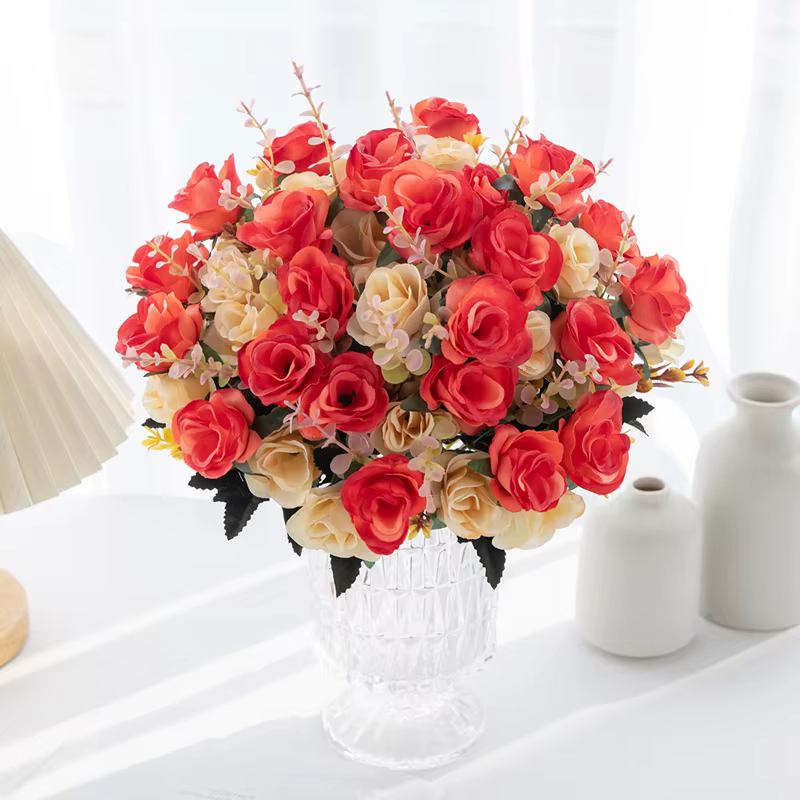 Mini Roses artificielles en soie à 12 têtes