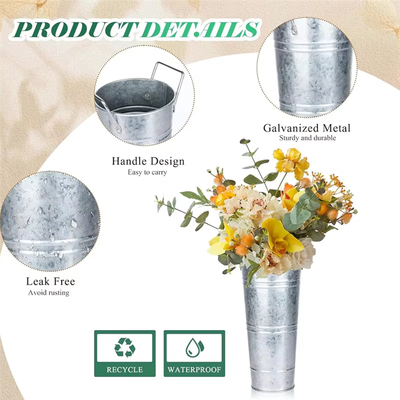 Barre de fleurs en seau galvanisé SOFT-6 pièces