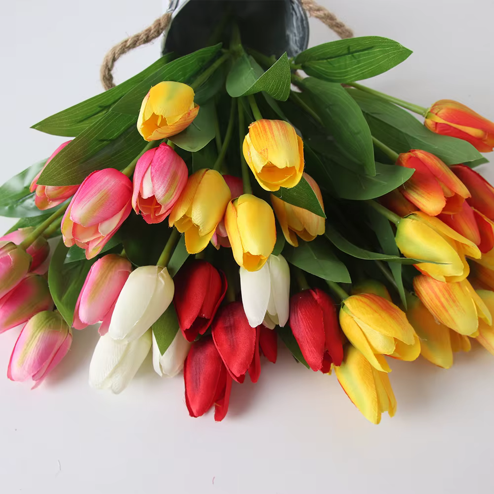 5 tulipe Simulation Bouquet Style Pastoral En Soie Tissu Faux Fleurs De Mariage Décoration Plante Verte En Pot Accessoires