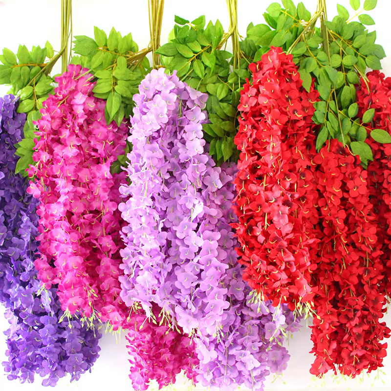 Décoration de noël glycine fleur artificielle suspendue guirlande rotin