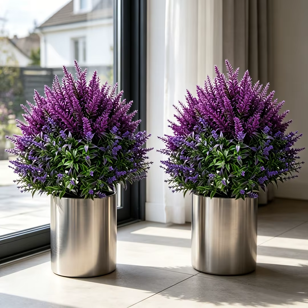 2/4 Pièces de lavande artificielle violette pour extérieur + combinaison d'épis de blé avec piquets de fixation au sol