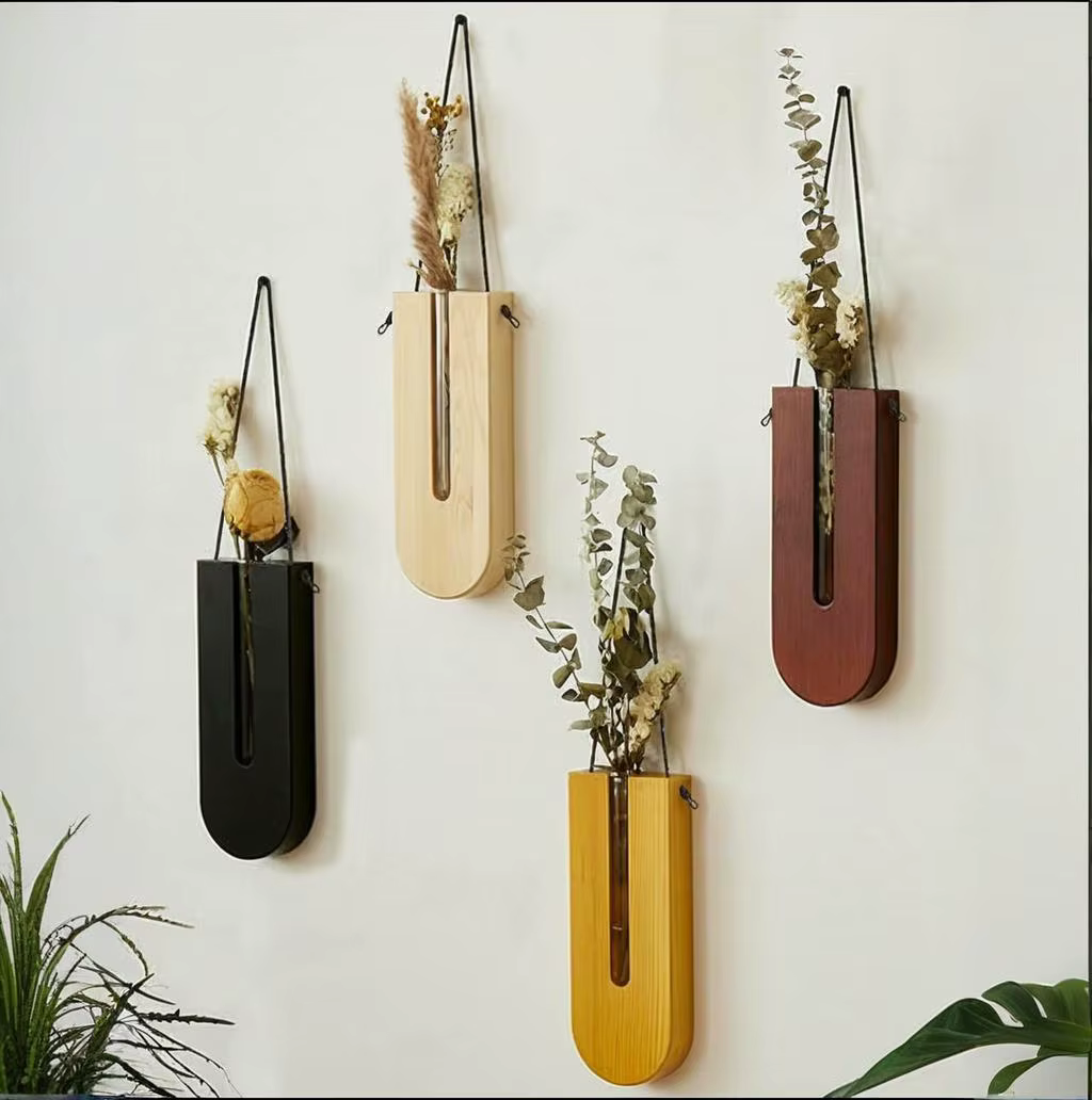 Vase à fleurs en bois avec support en bois