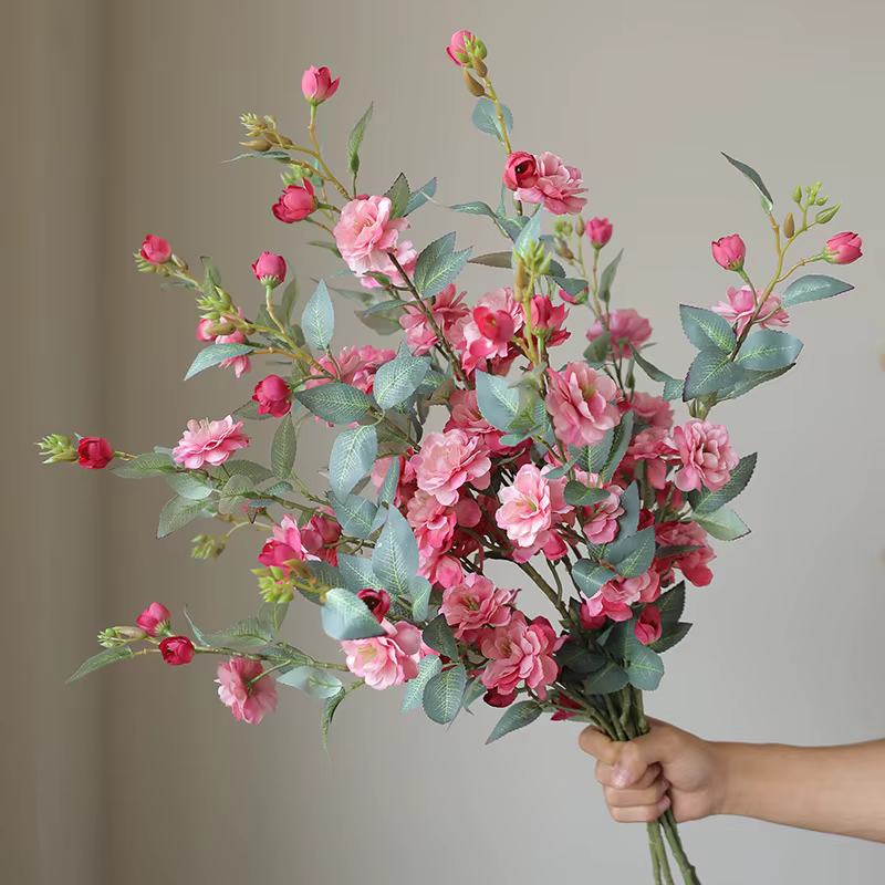 Nouvelle camélia fleur simulée longue branche avec fausses feuilles