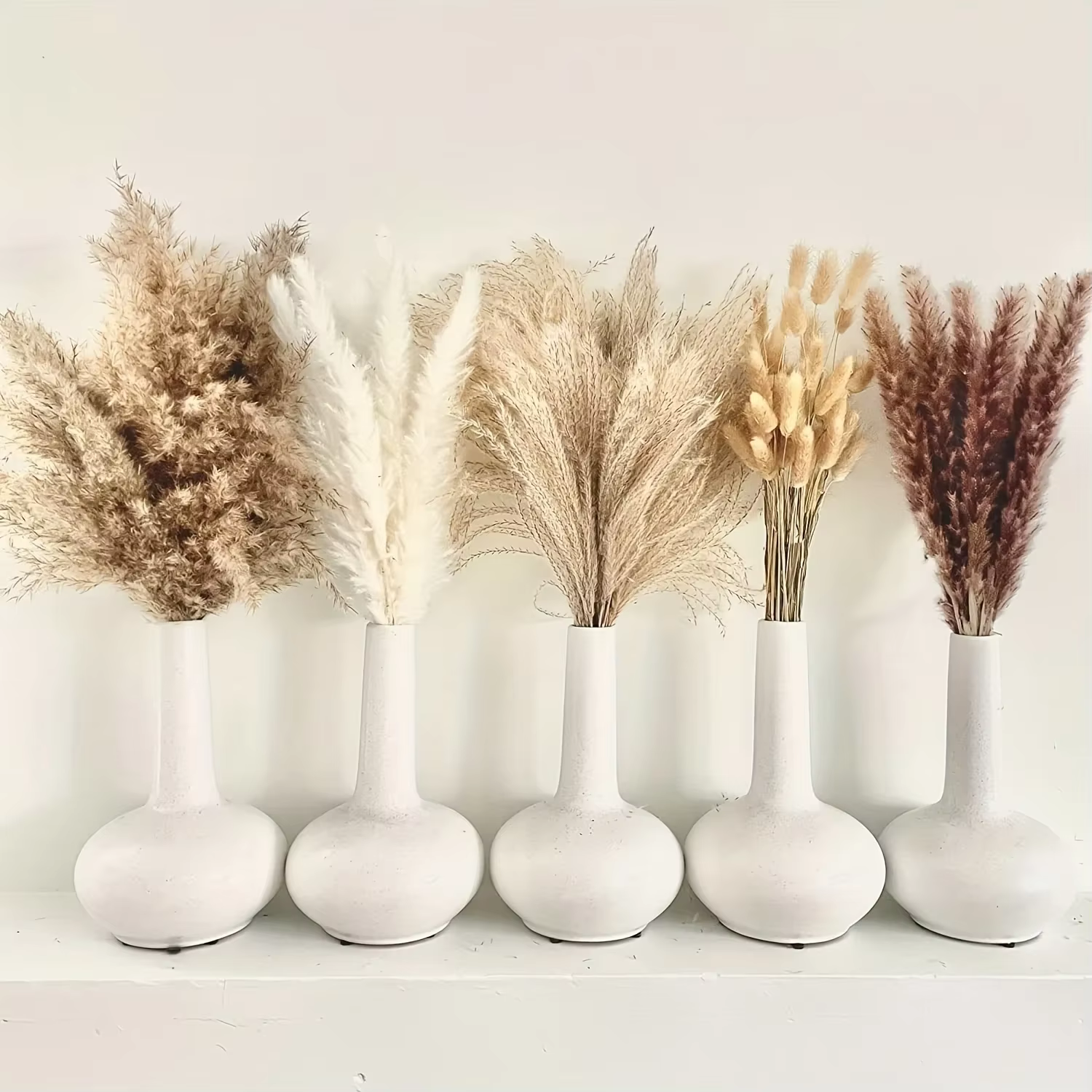 105 pièces fleurs séchées naturelles Pampas Bouquet Floral Boho pays décoration de la maison queue de lapin herbe Reed décor de mariage Arrangement
