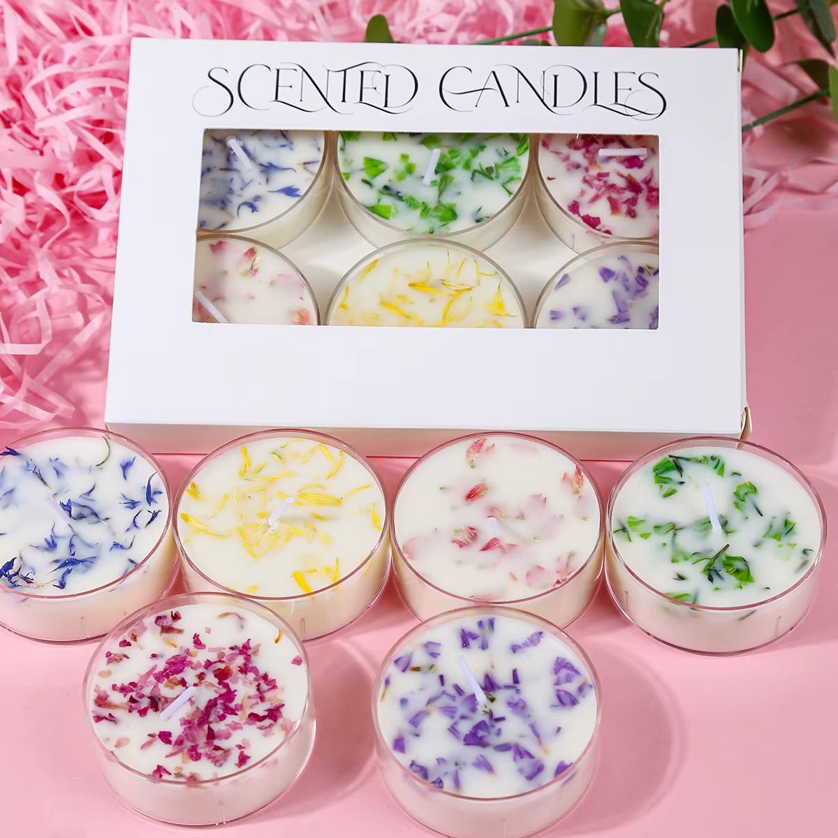 Coffret cadeau de bougie d'aromathérapie florale (6 pièces) – Décor floral conservé avec 6 parfums