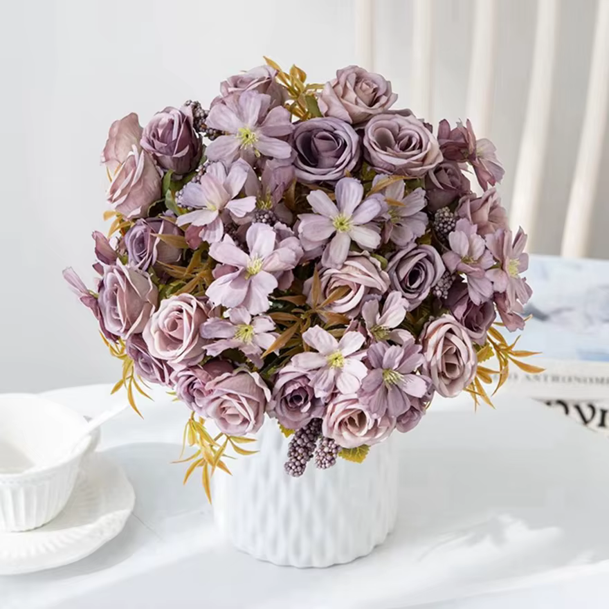 Fleurs artificielles Soie Rose Noël Maison Vase Décor Bonsaï De Mariage Bouquets De Mariée Cour Festival Fête Bricolage Cadeau Vente Chaude