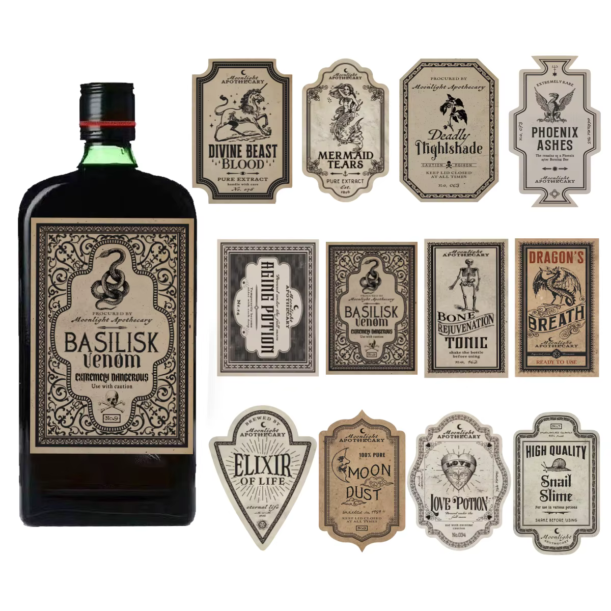 Étiquettes de bouteilles d'apothicaire d'halloween Vintage, autocollants de Potion de Style gothique, pour vin, pot, artisanat de bricolage, décoration de fête d'halloween, 12 pièces