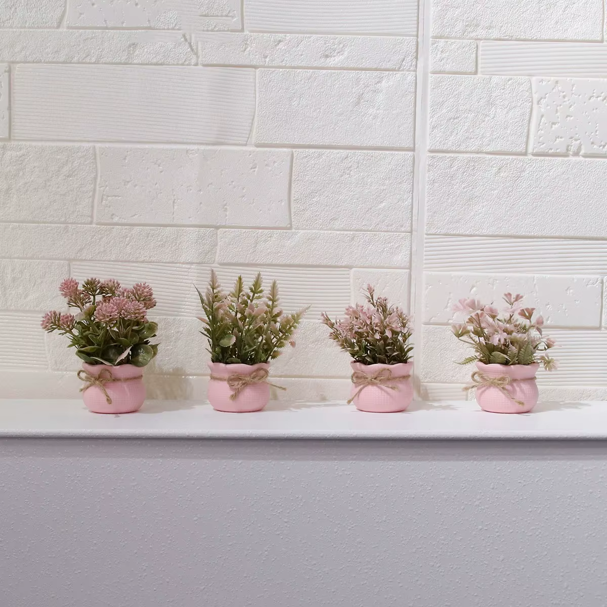 Mini plantes artificielles en pot de fleurs série rose
