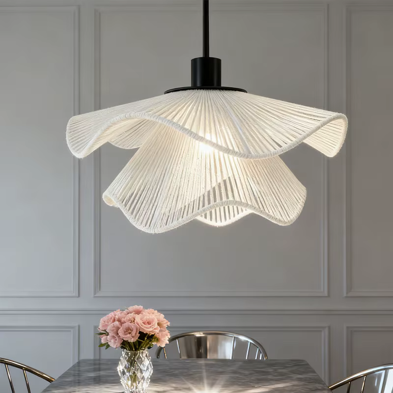 Lampe suspendue en forme de fleur en corde de chanvre