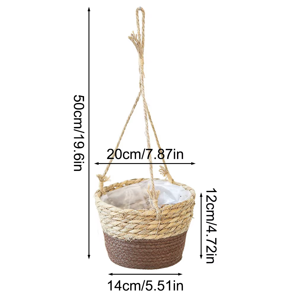 Panier suspendu en paille pour jardin