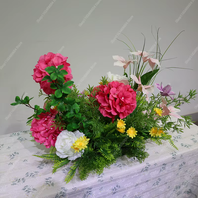 Rose chrysanthème plantes vertes feuille sol Arrangement Floral centres de Table de mariage