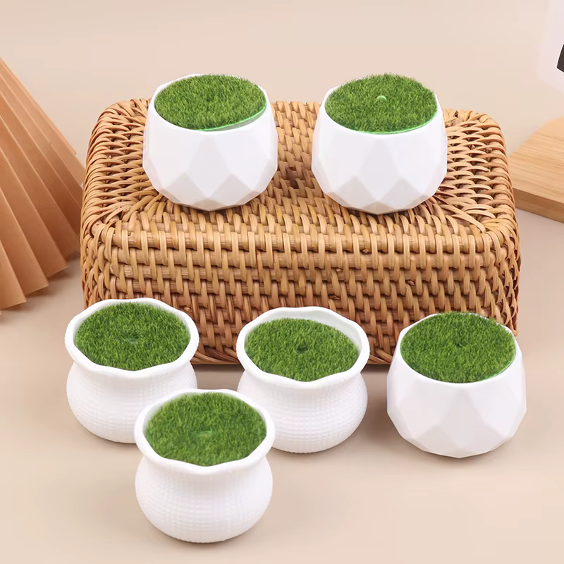 Lot de 5 pots de fleurs ronds avec vase en gazon artificiel
