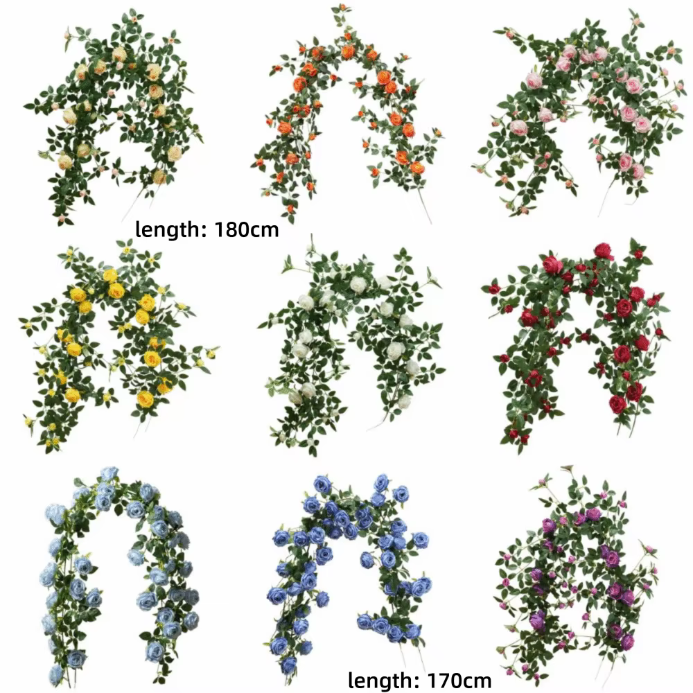 Guirlande de roses artificielles multicolores avec feuilles vertes