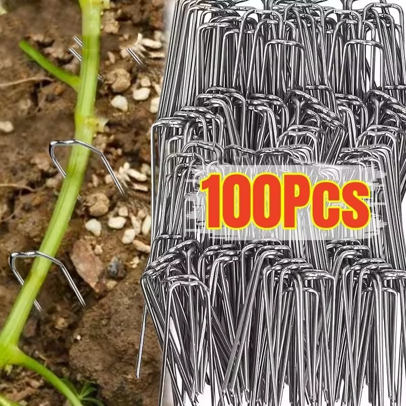 Clips de fixation portables et compacts pour jardinage - Pinces de support de plantes galvanisées en forme de M