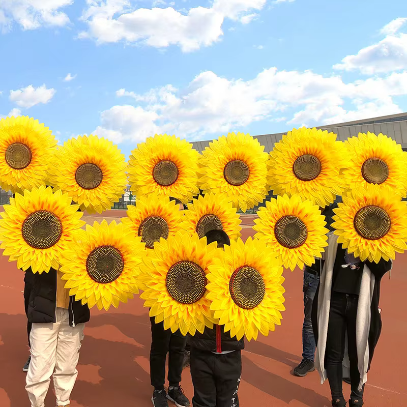 Fleur jaune de tournesol artificielle en soie de grande taille