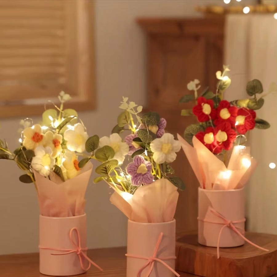Bouquet de fleurs artificielles en laine bouffante