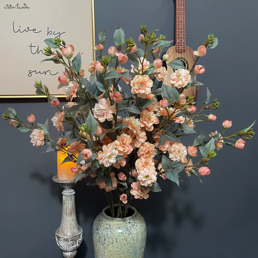 SunMade-Fleurs de camélia artificielles à longue branche