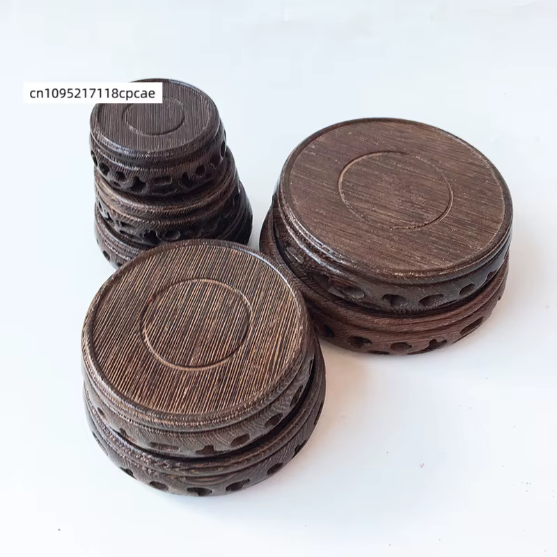 Support de Présentation Rond en Bois Sculpté Élégant pour Plantes Bonsaï et Théières – Base Décorative Creuse pour la Maison et le Salon