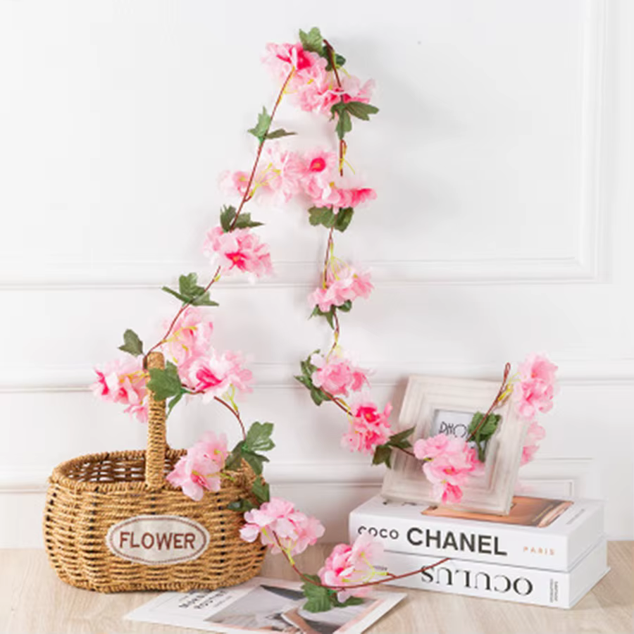 Fleurs artificielles 220Cm Cherry Blossom Vigne Jardinage Maison Chambre Décor De Table Accessoires De Mariage Ivy Garland Arch Intérieur Extérieur