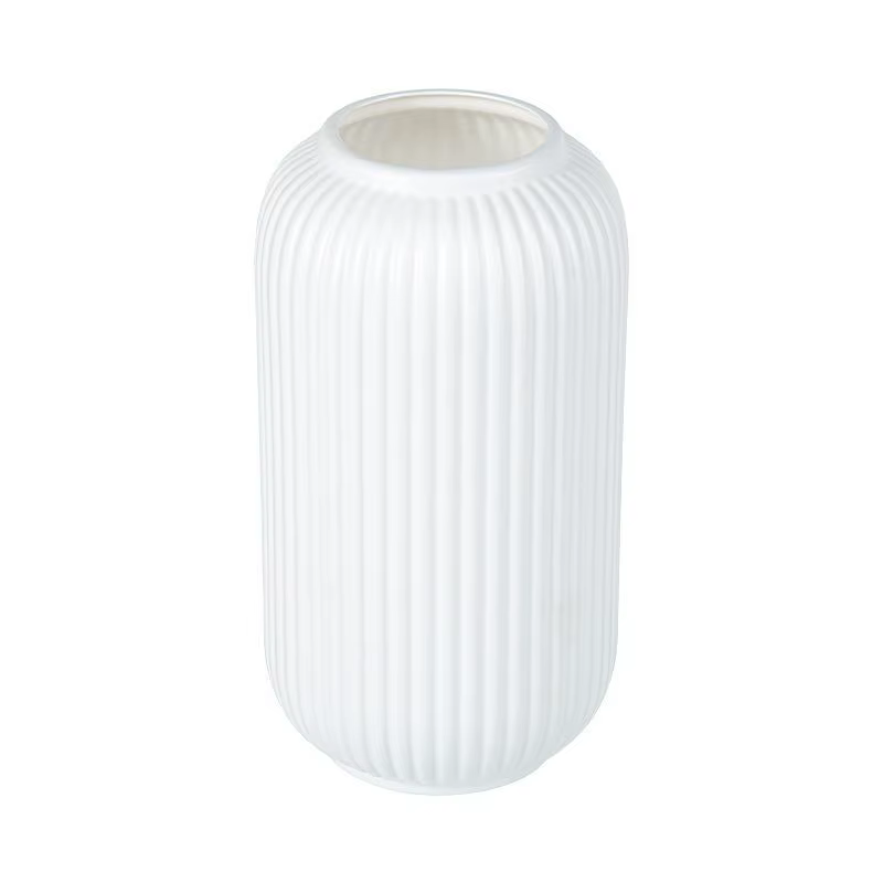 Vase en plastique chic à rayures imitation céramique pour fleurs - Pièce décorative florale durable et facile à placer