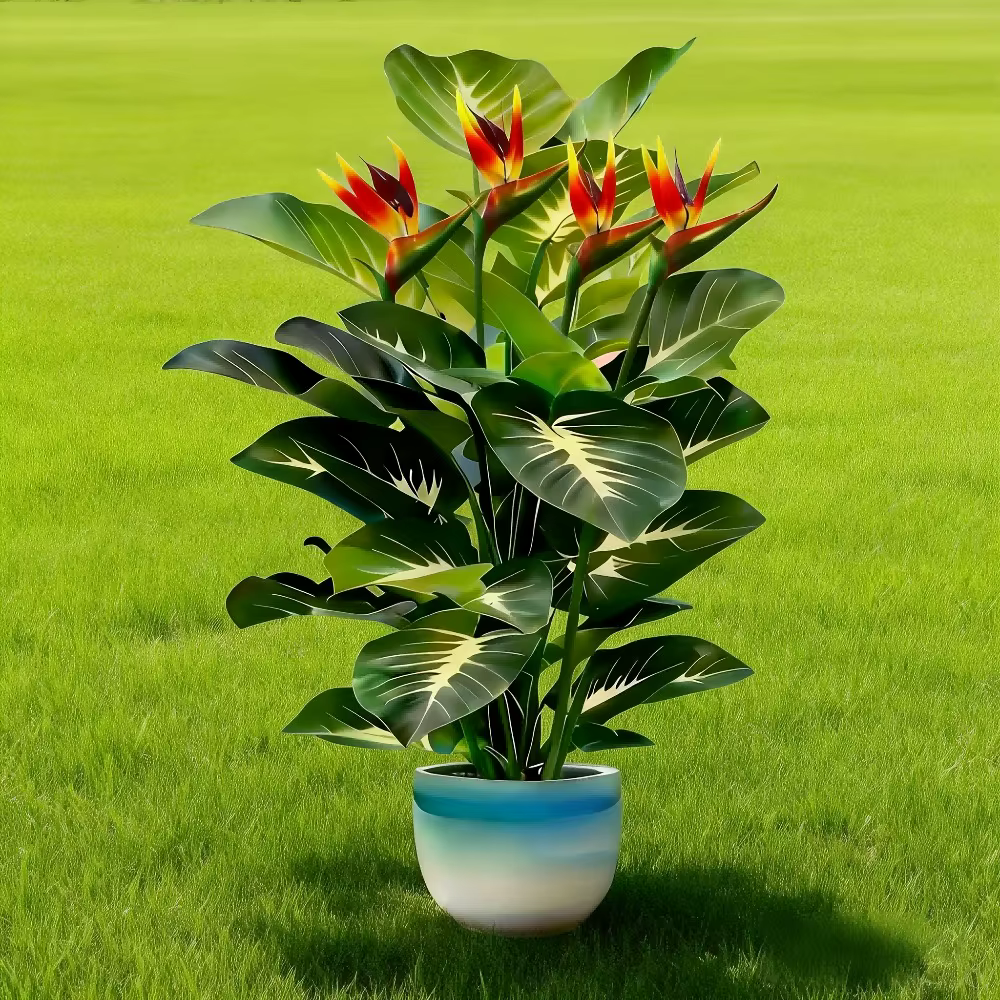 Plantes artificielles d'oiseau de paradis et de pothos pour la décoration extérieure dans les jardins