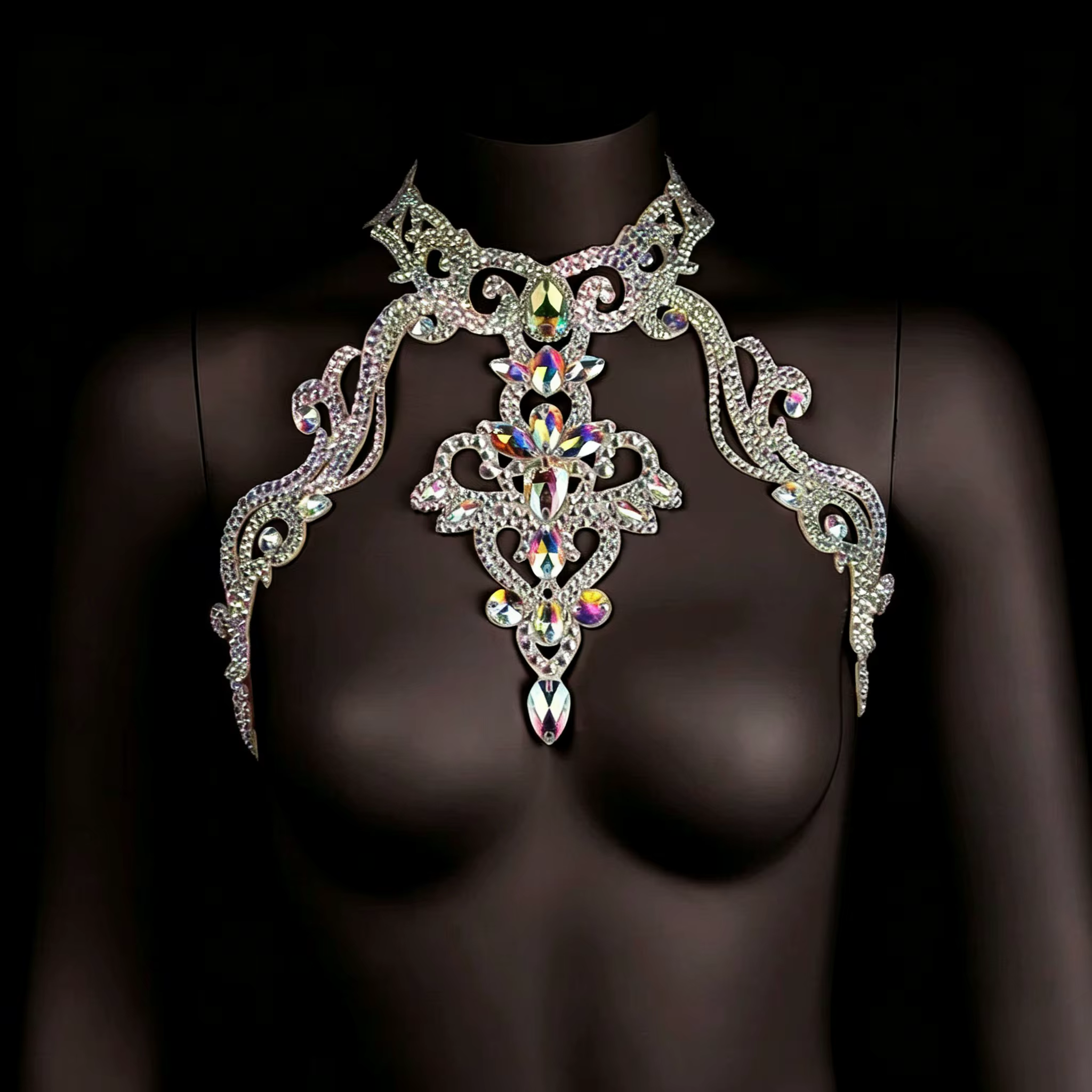 Chaîne de corps scintillante en strass pour spectacle de danse du ventre, accessoire de costume, chaîne d'épaule, bijou de cou pour bikini