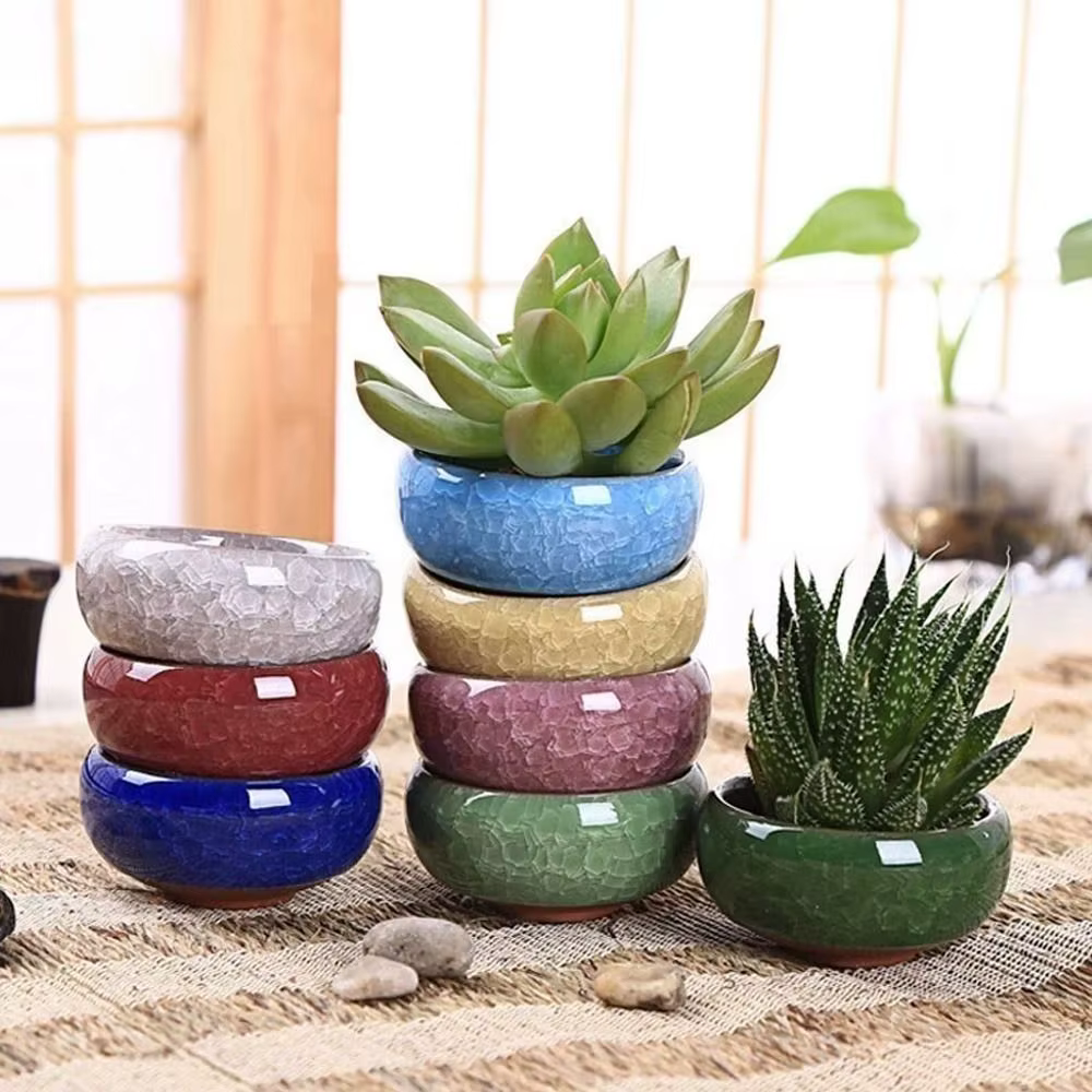 Pots de fleurs en céramique respirants effet glaçure craquelée