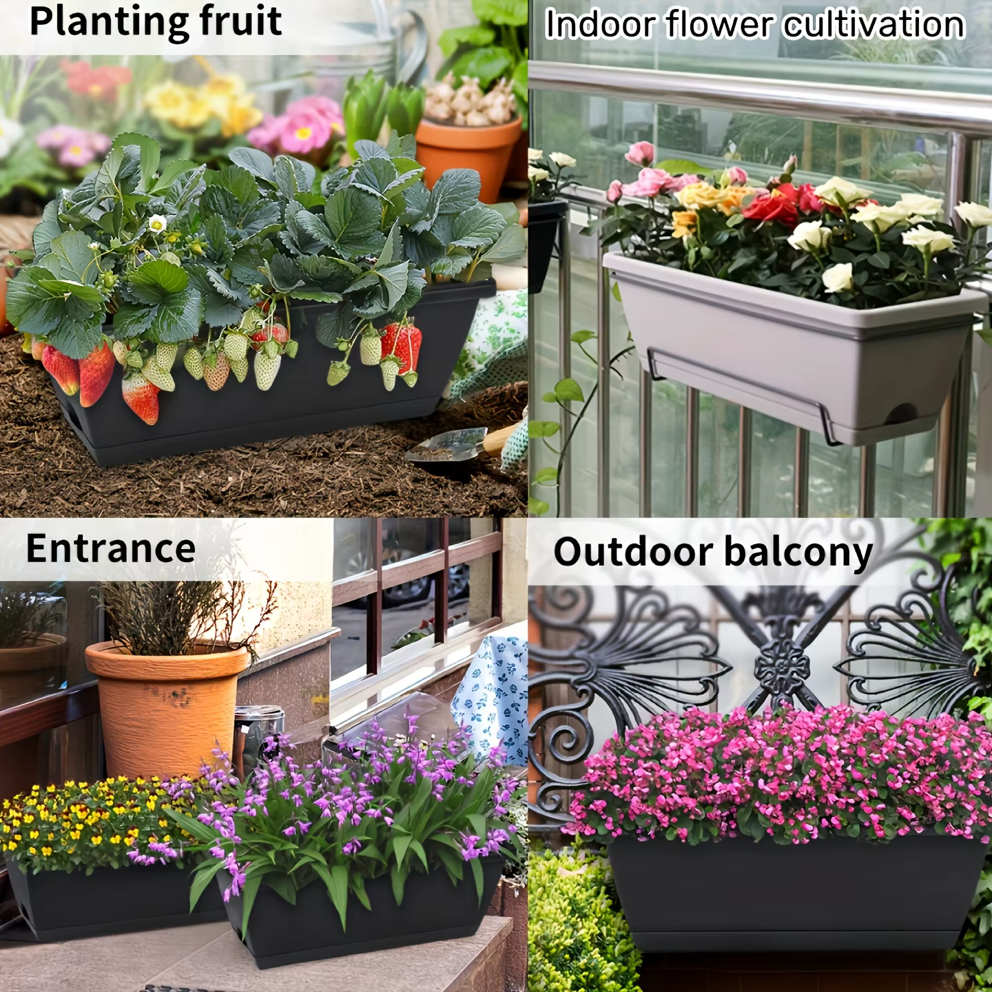 3 pièces fenêtre boîte planteur Rectangle plante conteneurs décors avec trous de Drainage Pot de fleur Pot