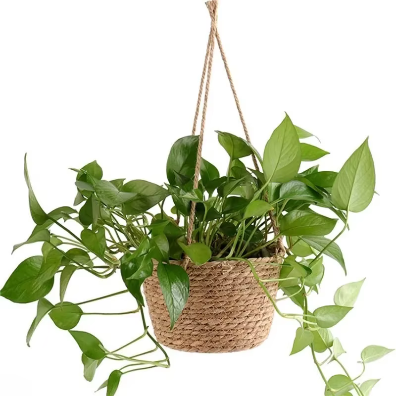 Pot suspendu en corde de jute tressée – Panier de rangement pour plantes en macramé