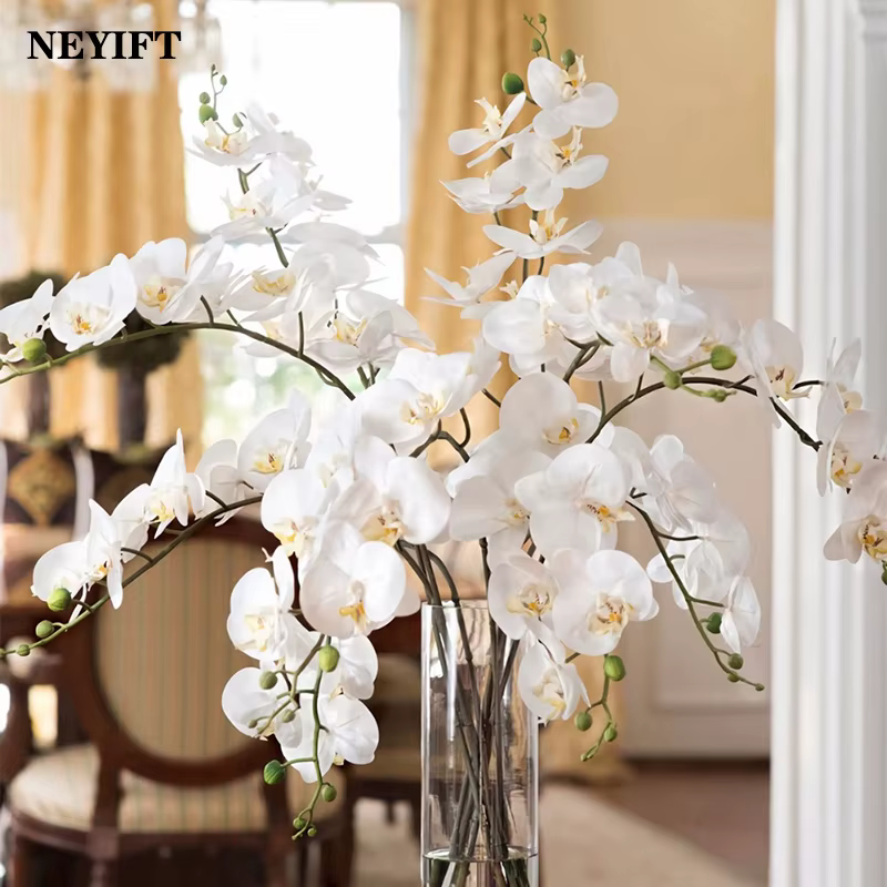 9 têtes de fleurs d'orchidées papillon artificielles de 98 cm
